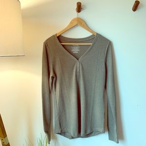 Time and Tru Olive Henley Waffle Longsleeve